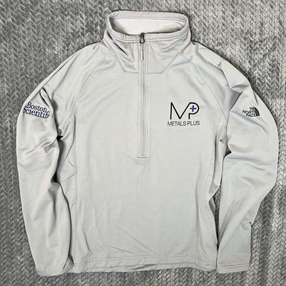 The North Face 1/4 Zip Pullover Mens Medium Gray Grid Fleece Company Logo